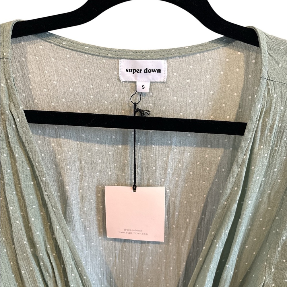 NWT Superdown Sage Green Wrap Mini Dress | Size Small | Ruffle Hem - Picture 5 of 5